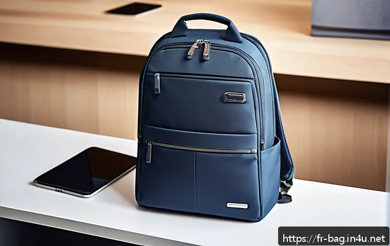 노트북 가방 추천  샘소나이트 테크 백팩 - A sleek, modern Samsonite Tech Backpack displayed on a minimalist urban office desk with a laptop, s...