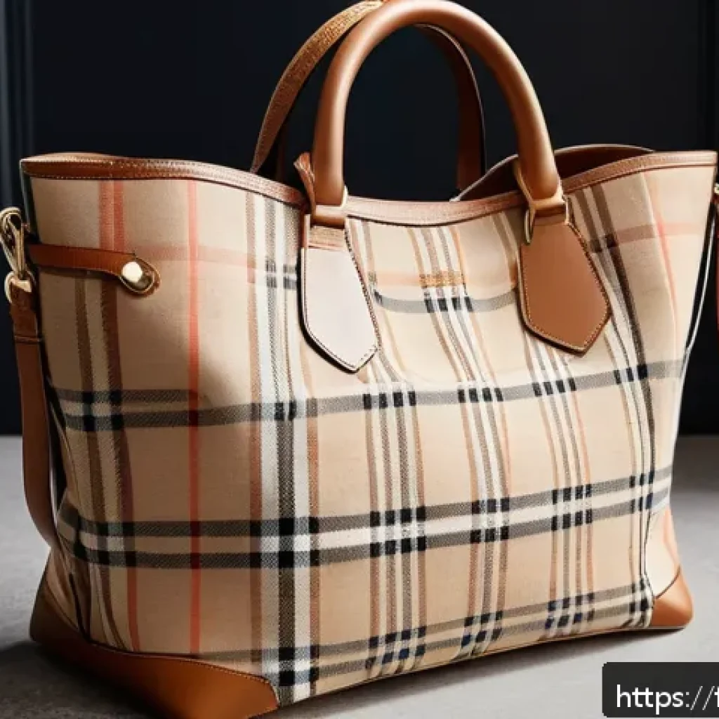 버버리 캔버스 토트백 추천 - A sophisticated Burberry tote bag made from natural fiber canvas, featuring a subtle tartan pattern ...