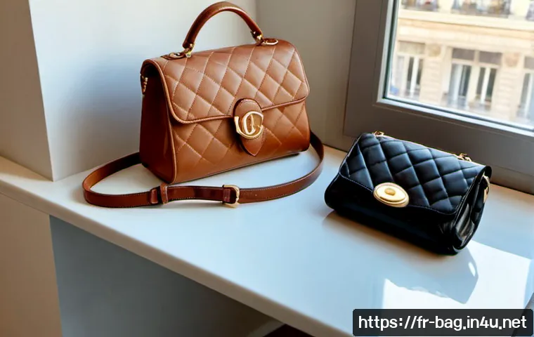 미니백 트렌드  루이비통 나노 스피디와 프라다 리에디션 비교 - Photorealistic luxury handbag comparison on a chic Paris apartment console table: a tiny structured ...